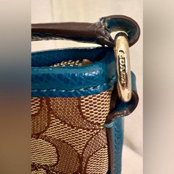 Coach Signature File Crossbody Bag F34938 Teal Leather Trim + FREE Coin Purse - Picture 9 of 15